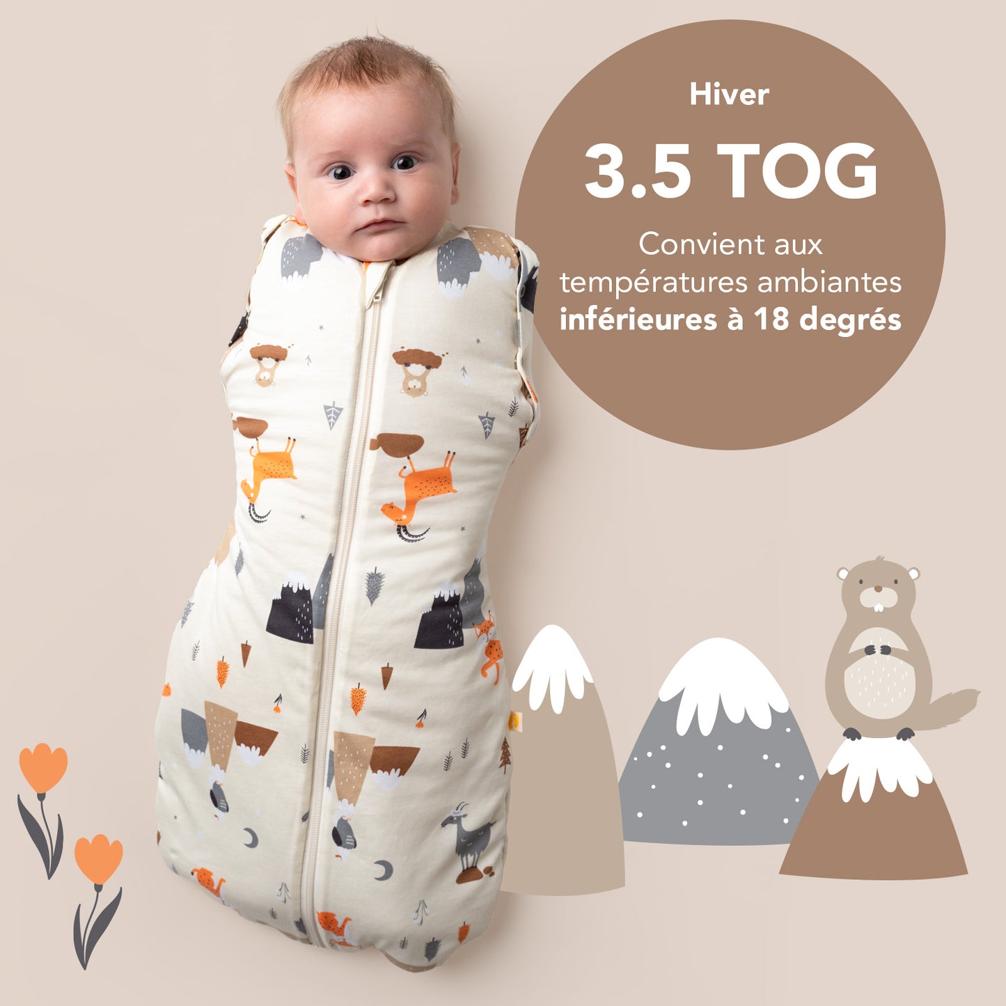 Sac de couchage emmaillotage bébé 3.5 TOG