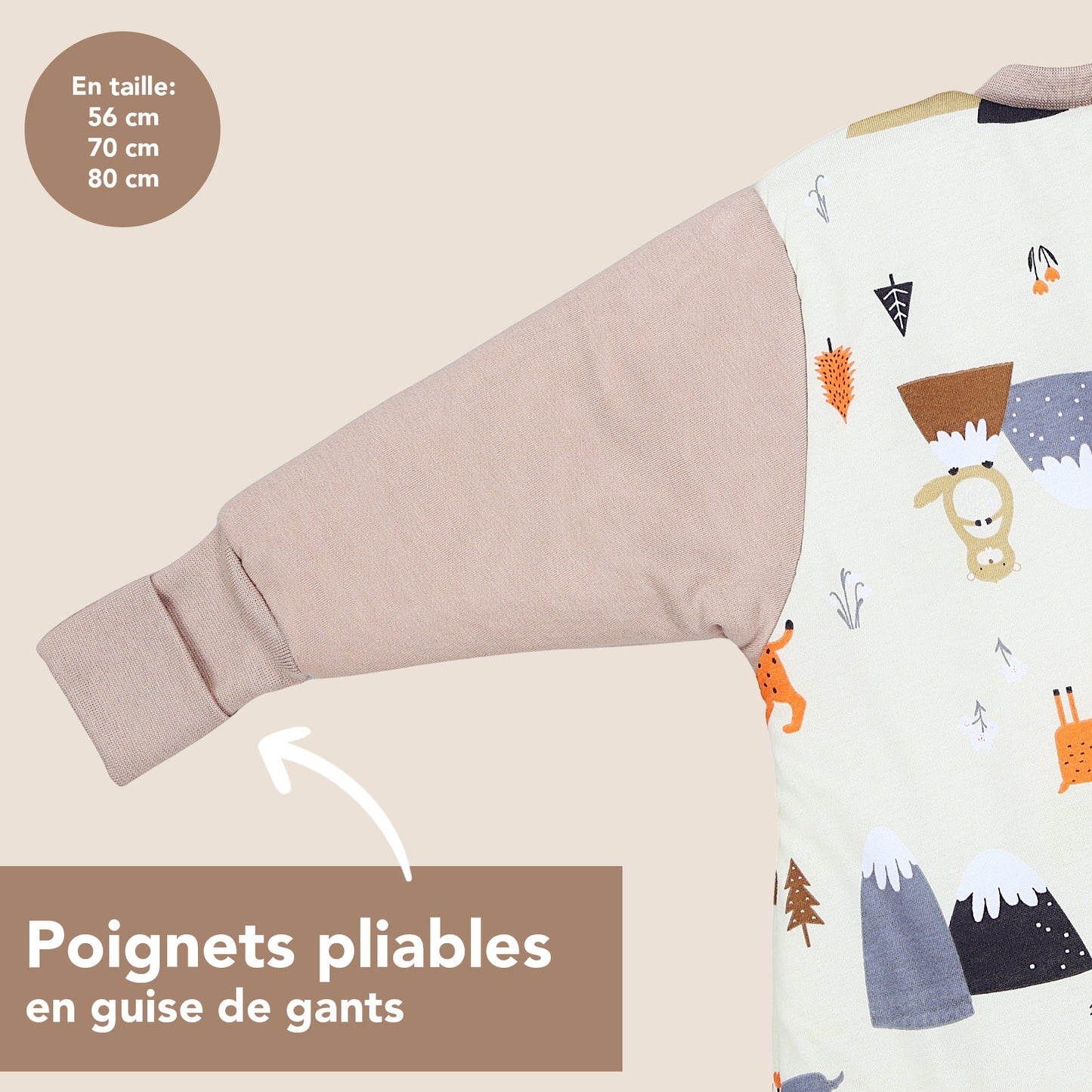 Gigoteuse bébé hiver - 3.5 TOG_Animaux de montagne_poignets_471