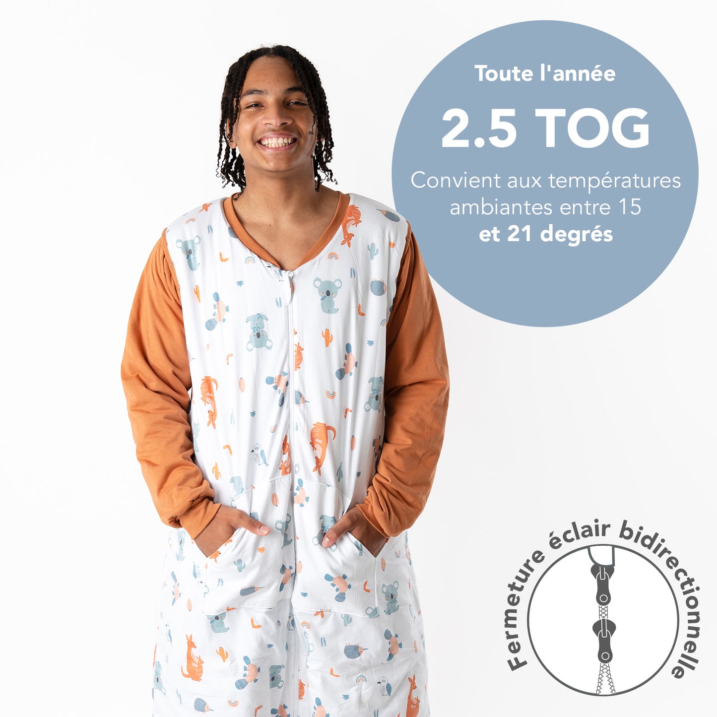 Gigoteuse à pieds adulte - manches amovibles - 2.5 TOG