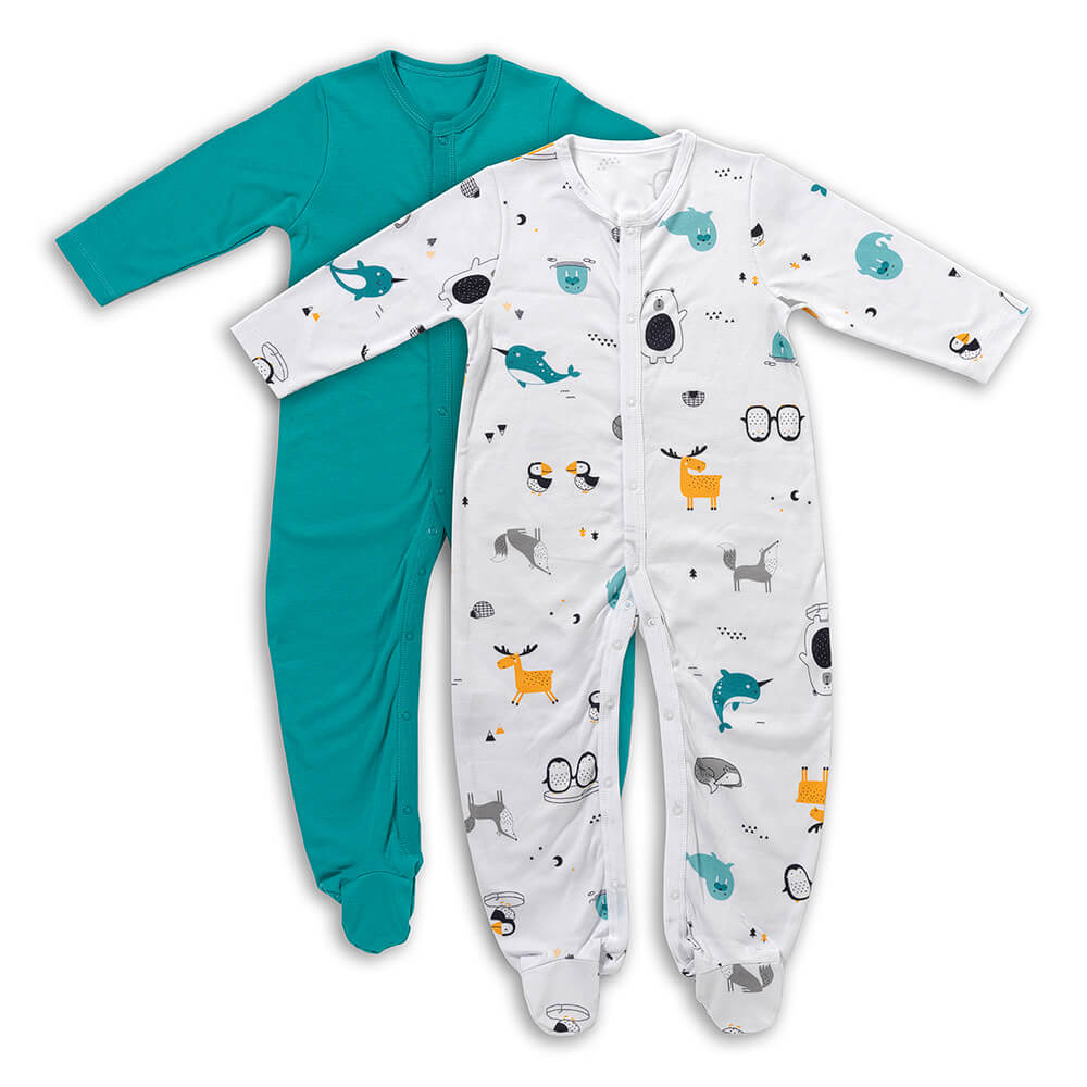 Grenouillère bébé à manches longues 100% bio - lot de 2