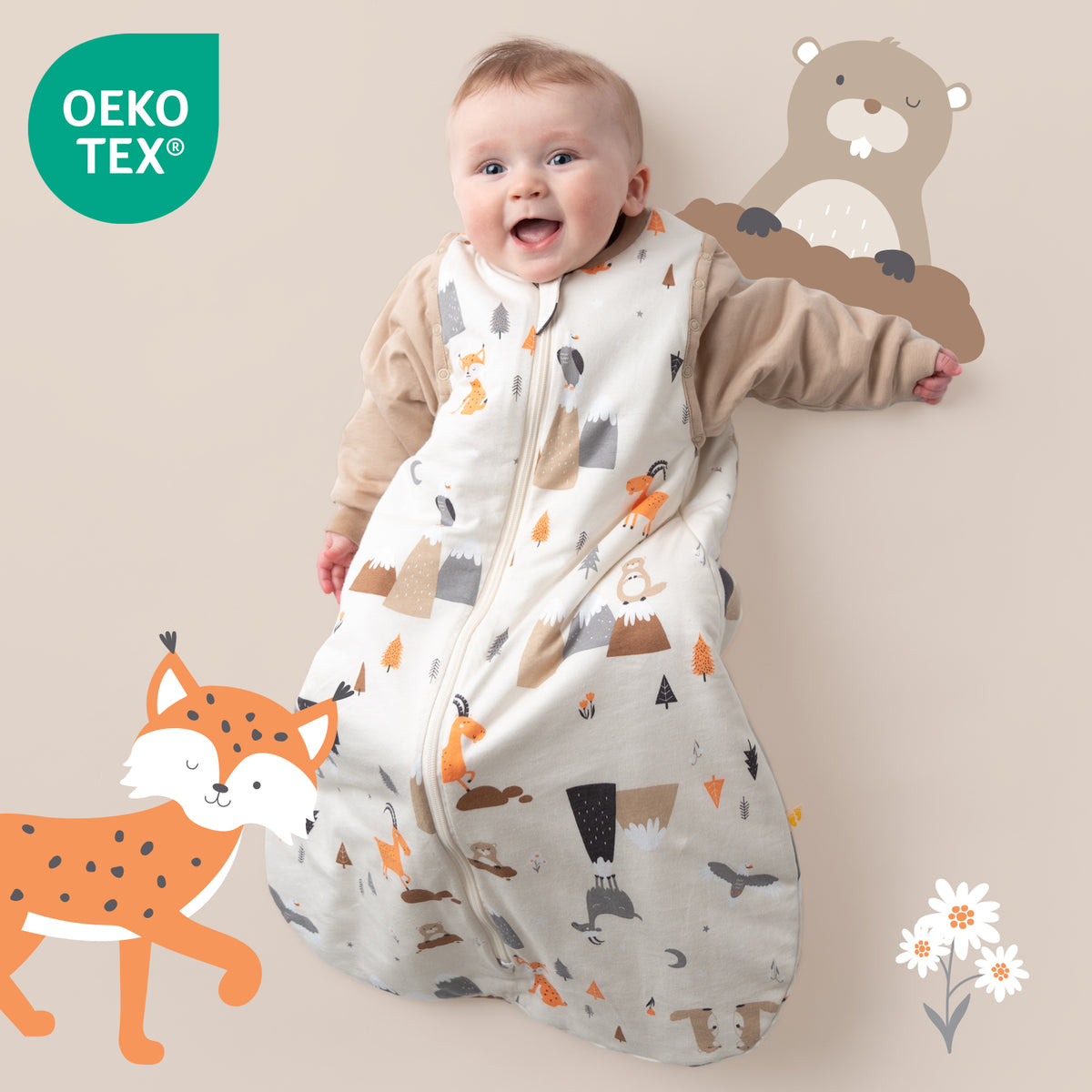 Gigoteuse bébé été & mi-saison - TOG 1_Animaux de montagne_OEKOTEX_1187