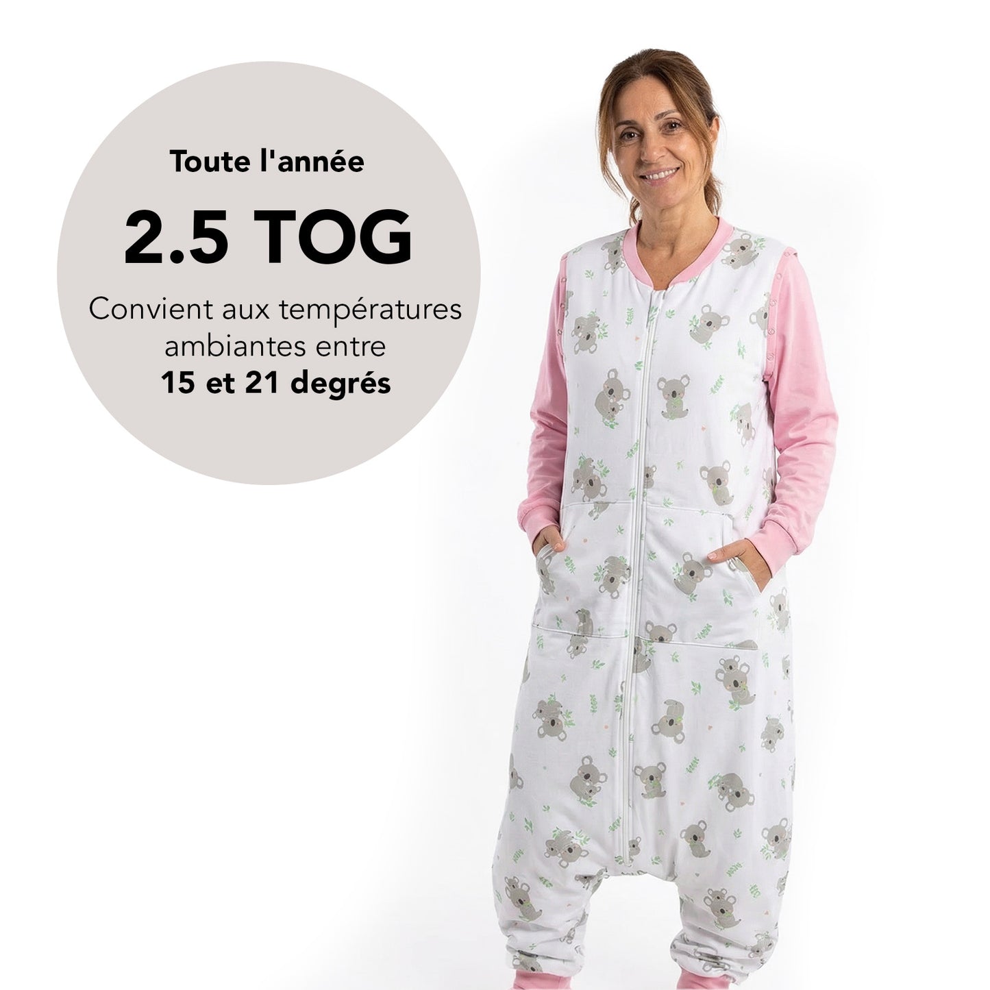 Gigoteuse à pieds adulte - manches amovibles - 2.5 TOG