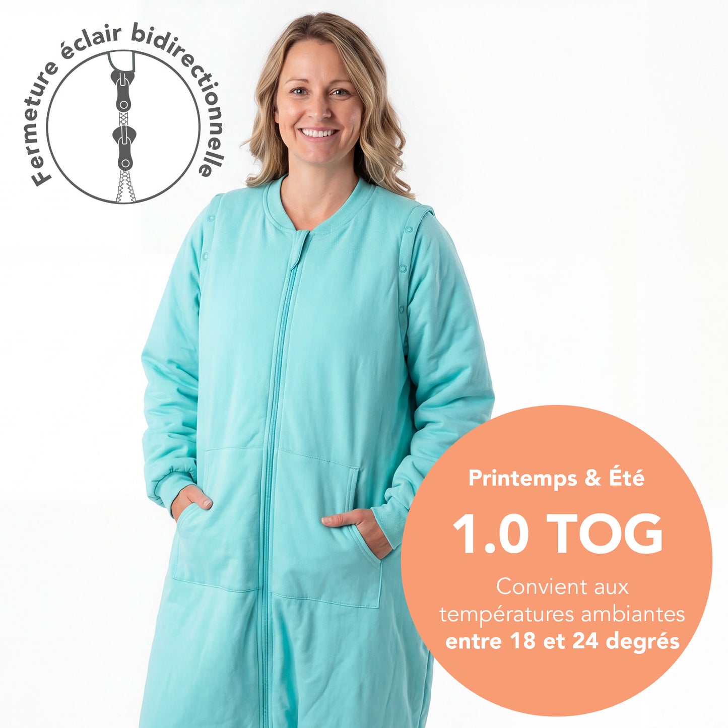 Gigoteuse à pieds adulte - manches amovibles - TOG 1_Aqua_TOG_1190