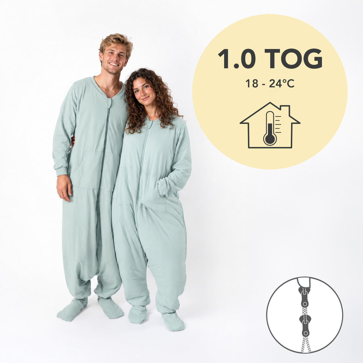 Gigoteuse à pieds adulte - manches amovibles - TOG 1_Sauge_TOG_1190
