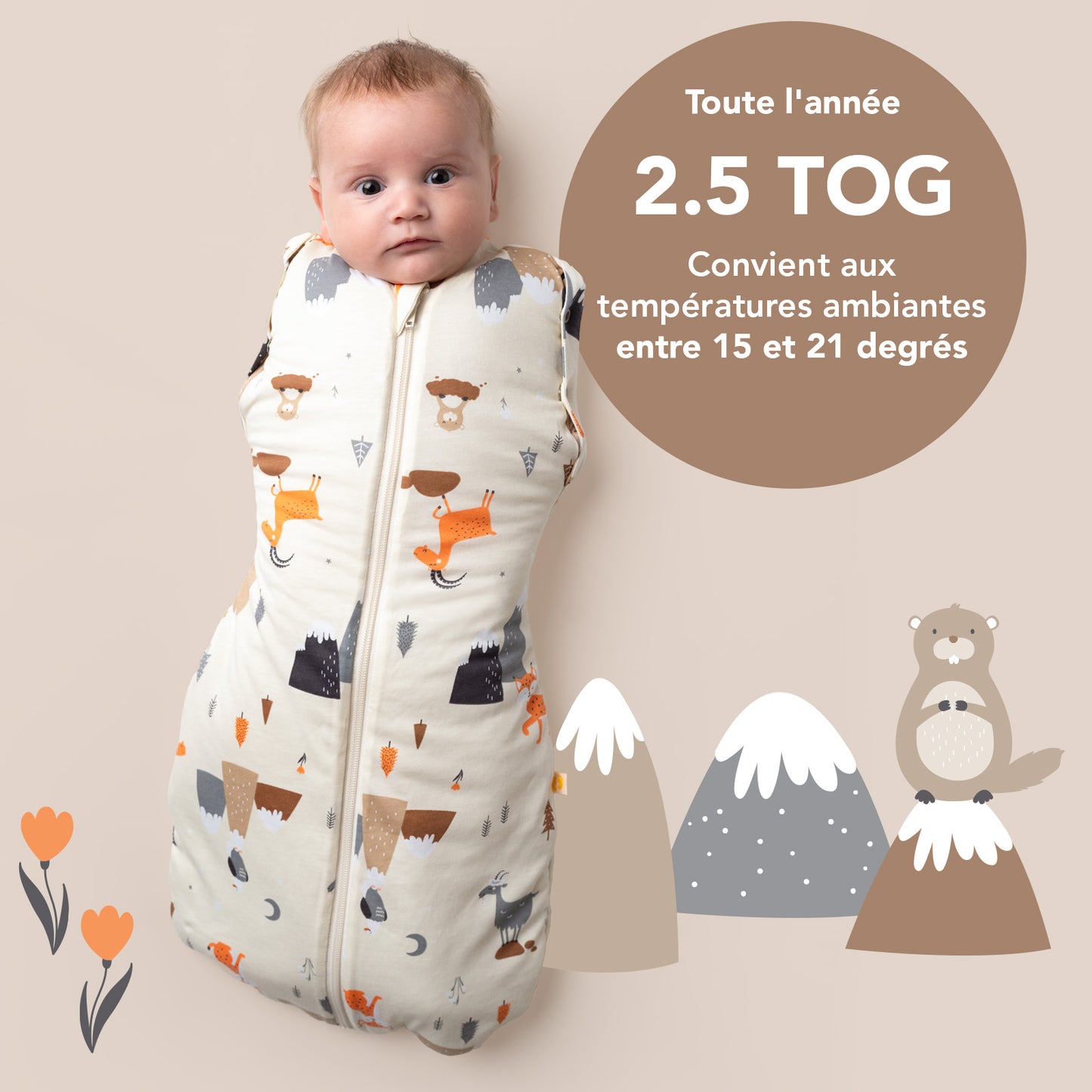 Sac de couchage emmaillotage bébé 2.5 TOG
