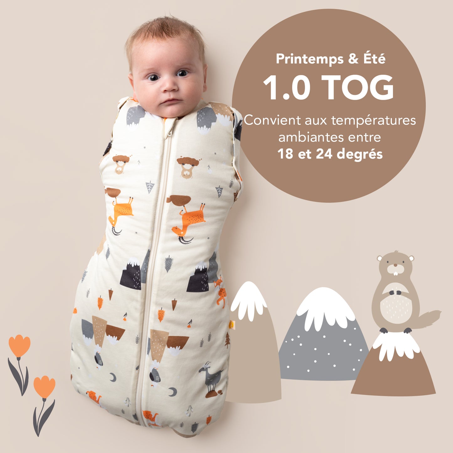 Sac de couchage emmaillotage bébé 1.0 TOG