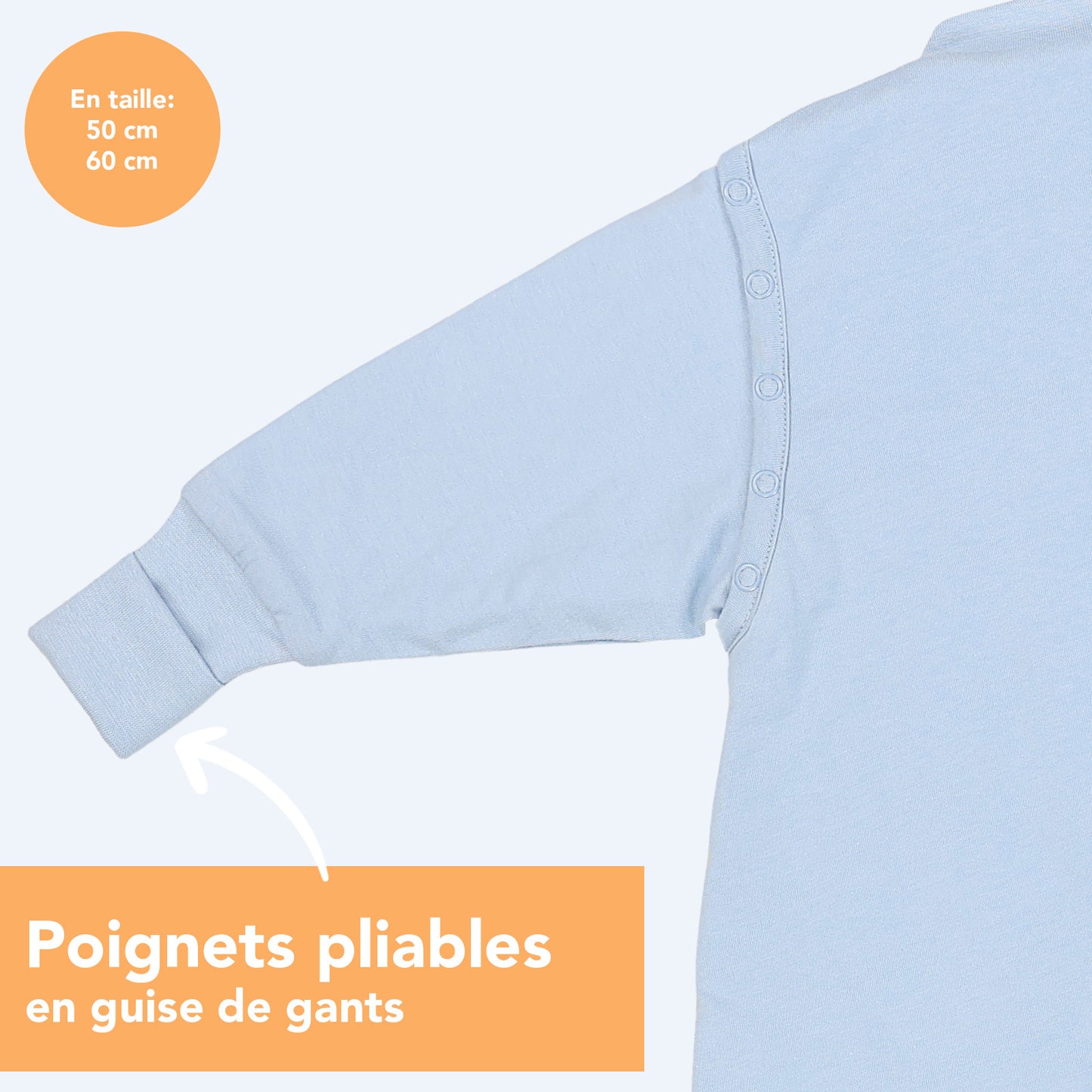 Gigoteuse à pieds et manches été & mi-saison - TOG 1_Bleu Glacé_poignets_1200