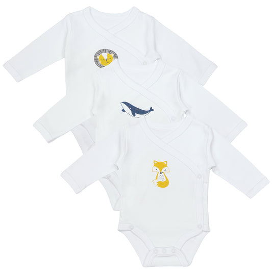 Body bébé croisé manches longues - lot de 3_Amis animaux_devant_1208