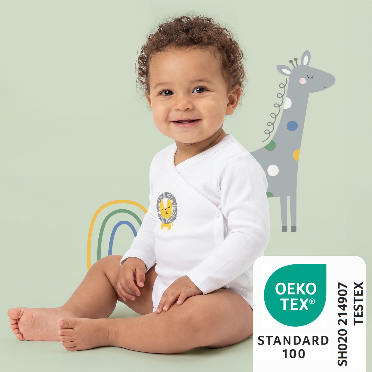 Body bébé croisé manches longues - lot de 3_Amis animaux_OEKOTEX_1208