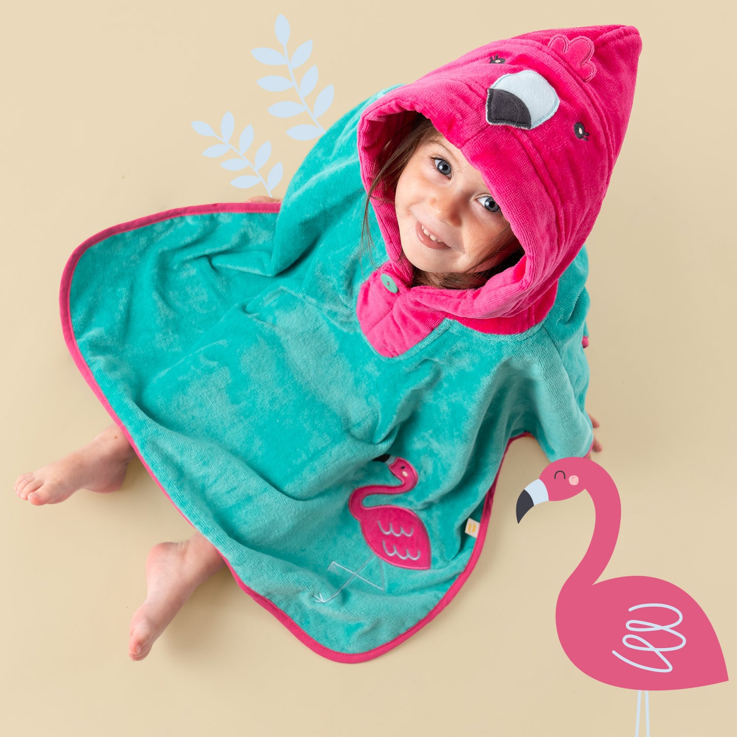 Poncho de bain à capuche pour enfant_Flamant_2_409