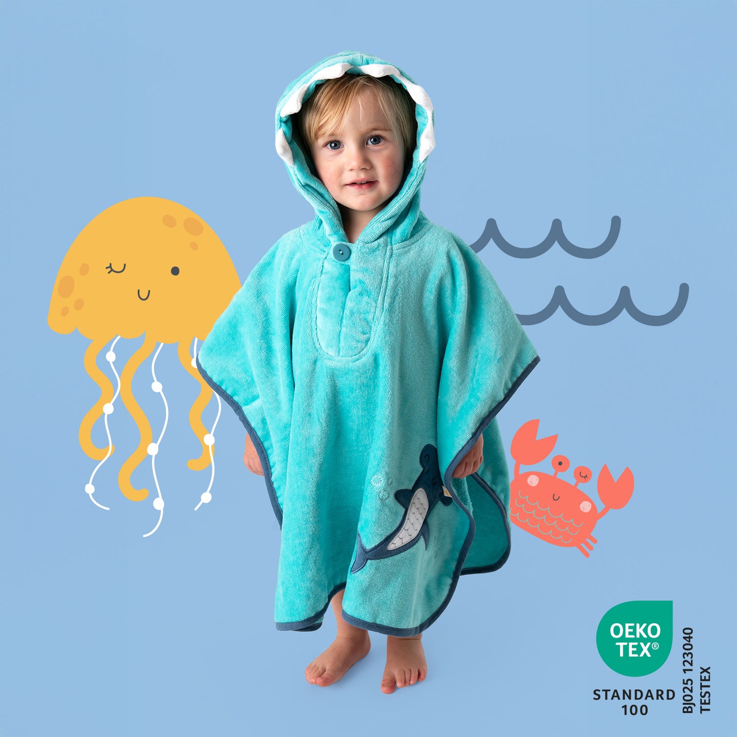 Poncho de bain à capuche pour enfant_Animaux marins_2_409