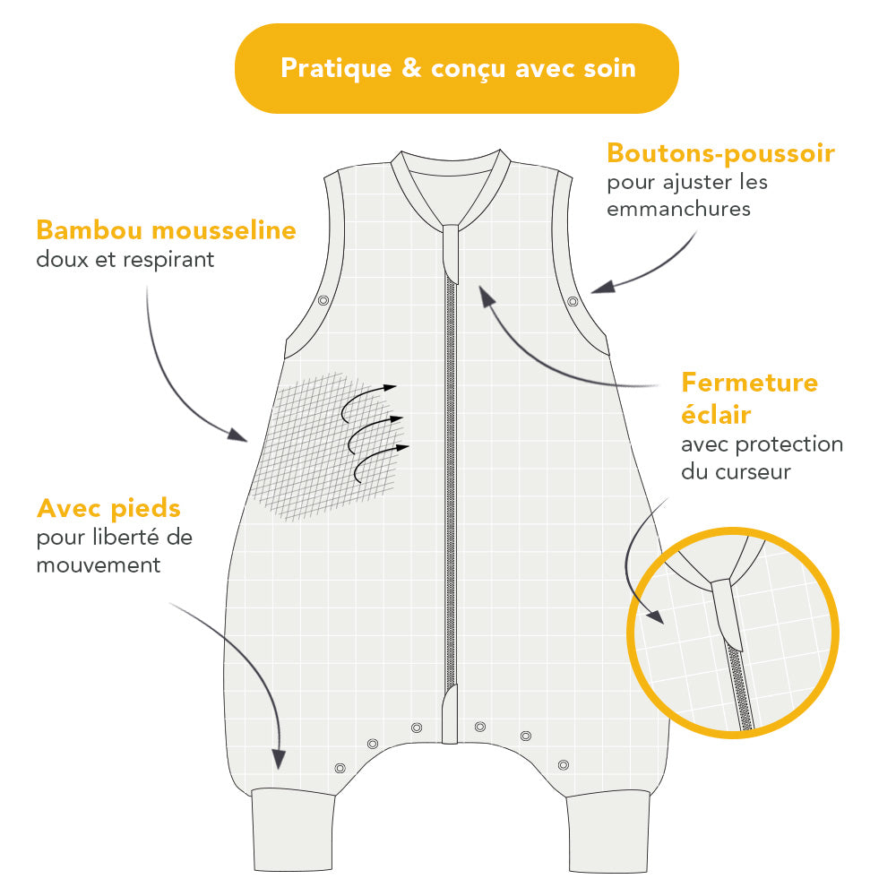 Gigoteuse à pieds été - mousseline - 0.5 TOG