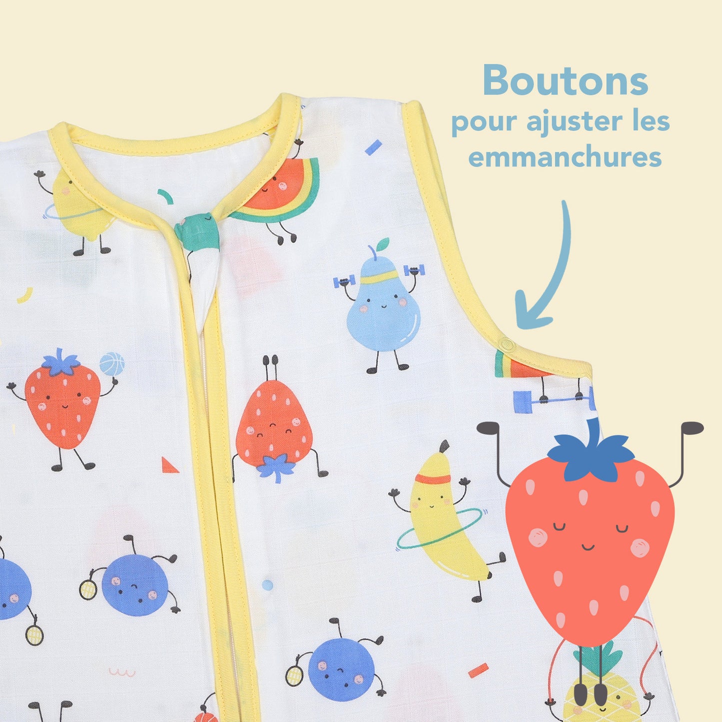 Gigoteuse à pieds été - mousseline - 0.5 TOG_Fruits en Forme_zone du bras_412