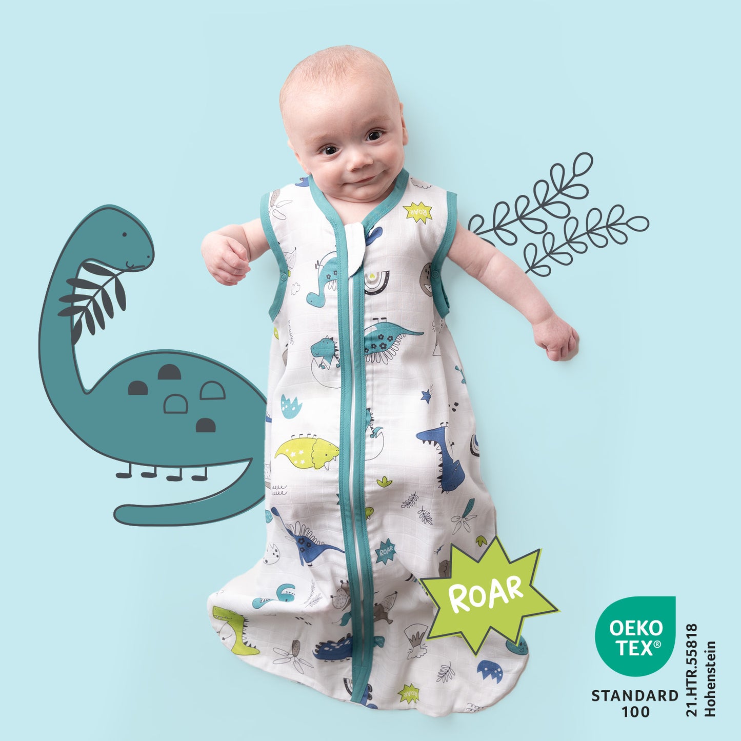Gigoteuse bébé été - mousseline - 0.5 TOG_Dinosaure_OEKOTEX_415