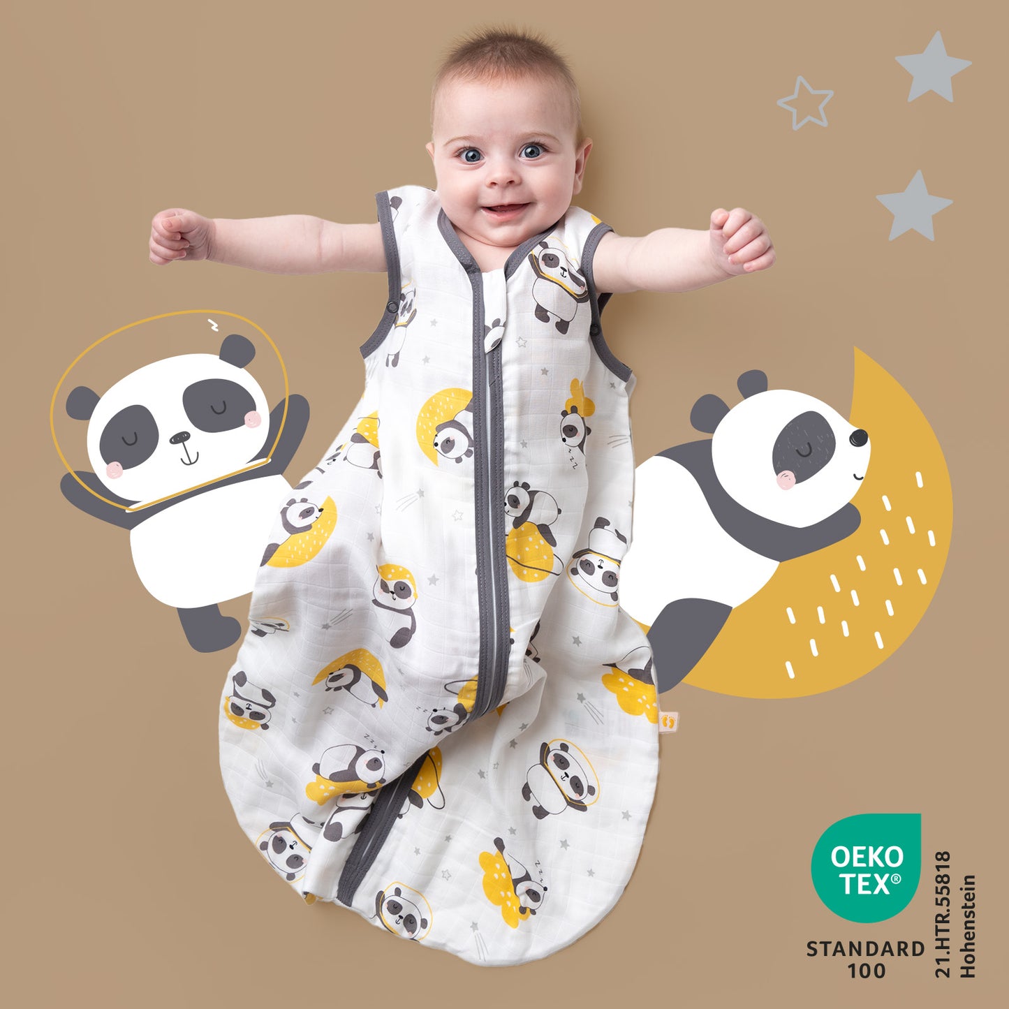 Gigoteuse bébé été - mousseline - 0.5 TOG_Panda_OEKOTEX_415