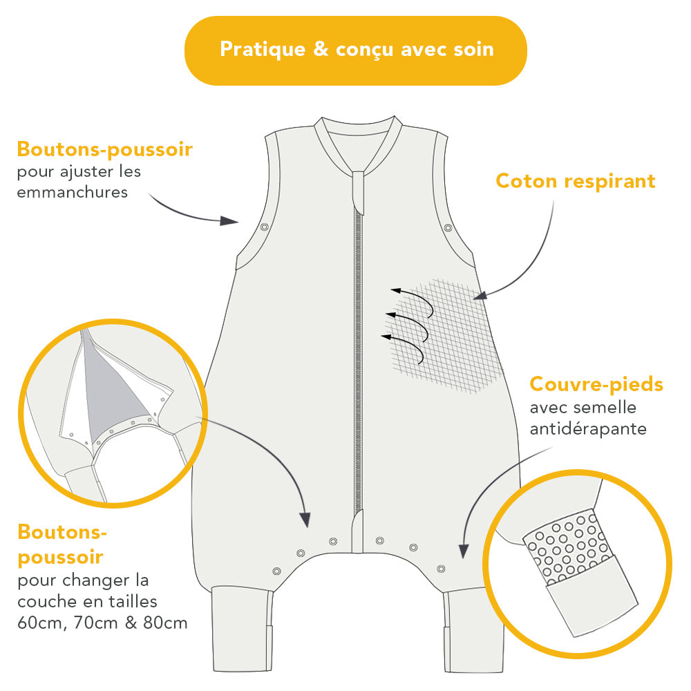 Gigoteuse à pieds été & mi-saison - coton 100% bio - TOG 1