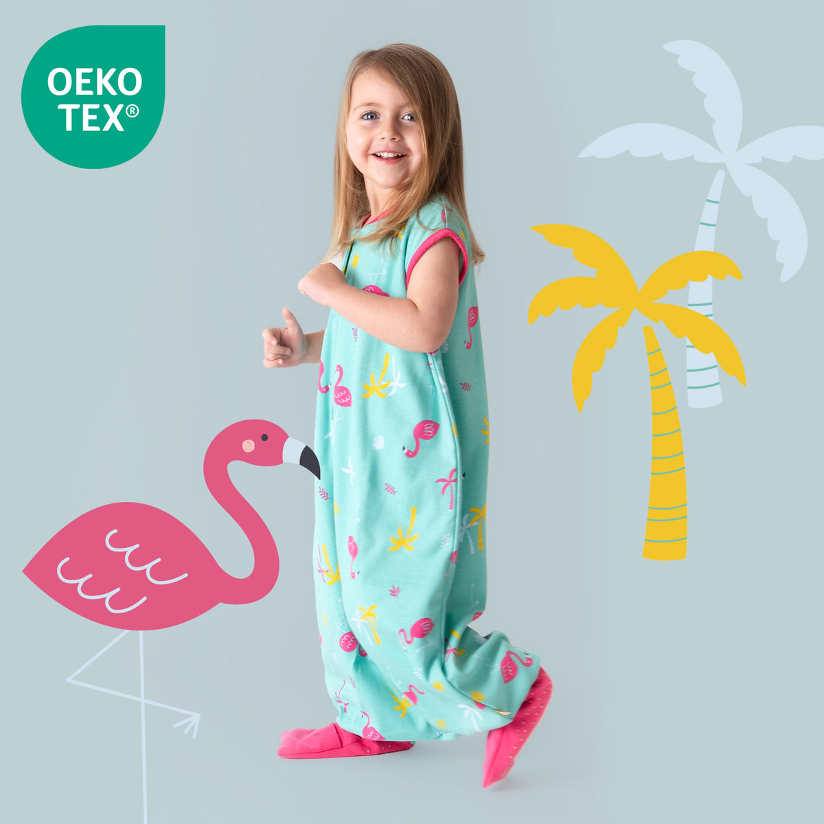 Gigoteuse à pieds été & mi-saison - coton 100% bio - TOG 1_Flamant_OEKOTEX_419