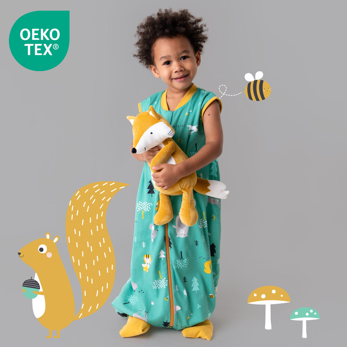 Gigoteuse à pieds été & mi-saison - coton 100% bio - TOG 1_Animaux de la forêt_OEKOTEX_419