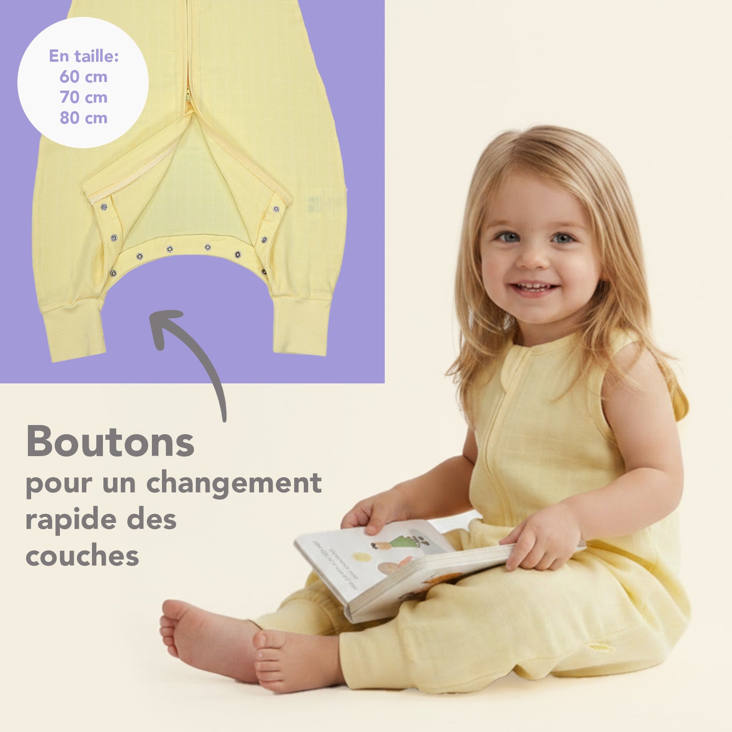 Gigoteuse à pieds été - unie - mousseline - 0.5 Tog_Jaune Clair_3_422
