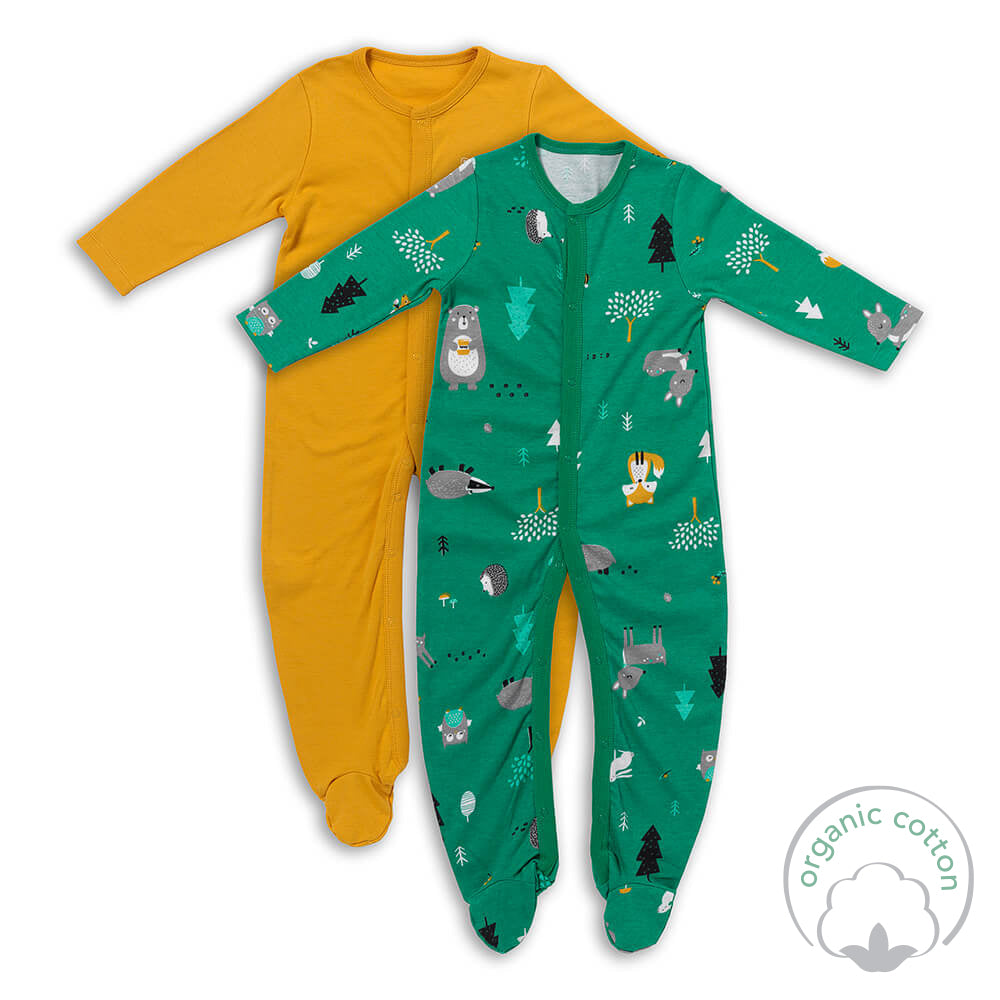 Grenouillère bébé à manches longues 100% bio - lot de 2