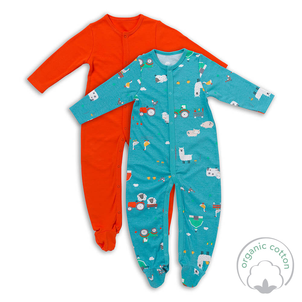 Grenouillère bébé à manches longues 100% bio - lot de 2