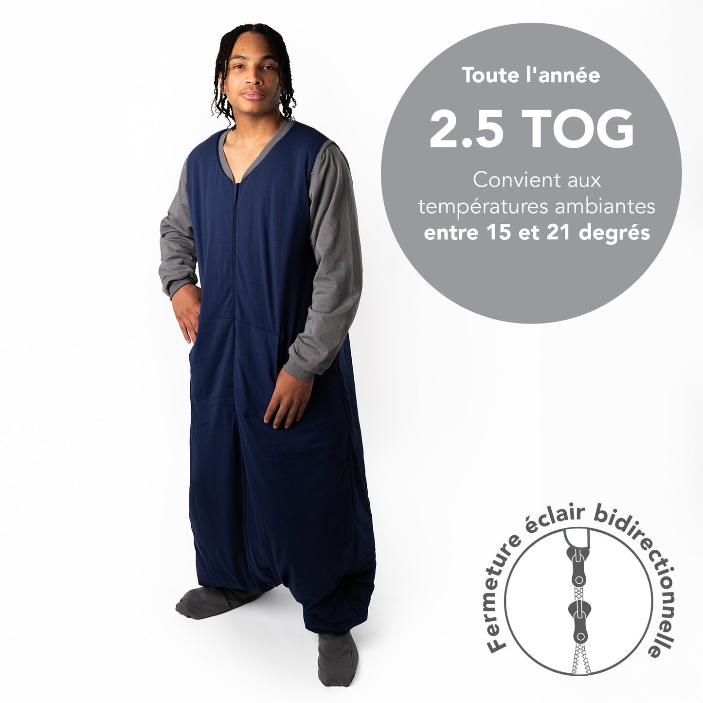 Gigoteuse à pieds adulte - manches amovibles - 2.5 TOG