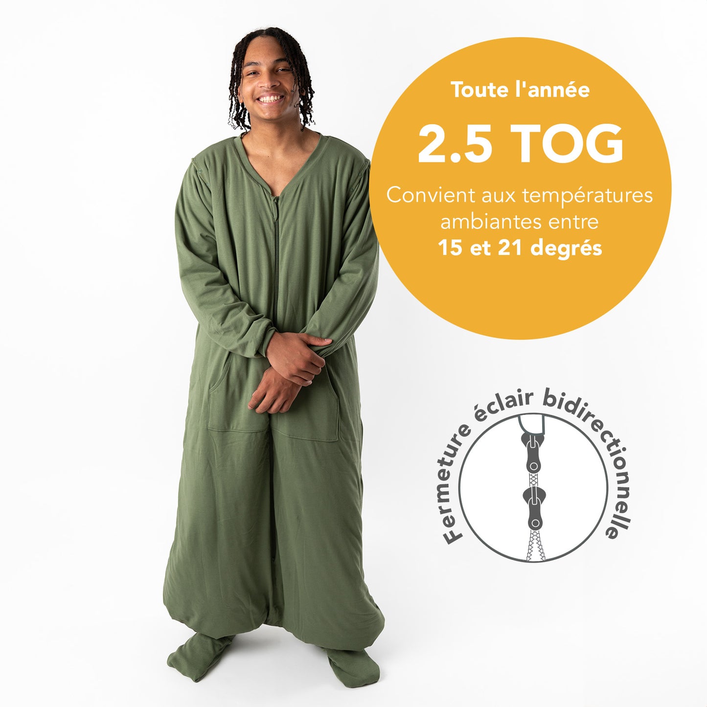 Gigoteuse à pieds adulte - manches amovibles - 2.5 TOG